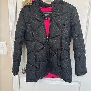 Kids Black Puffer Jacket with Pink Lining